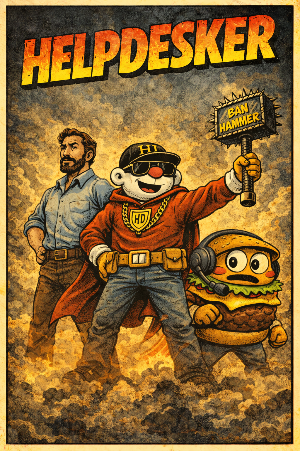 Dan, Helpdesker, and Burgerboi promo art